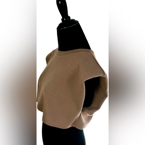 NWT aureum shoulder crop top, Never Used, Taupe, Large, Waffle Knit Padded Top - Picture 4 of 8